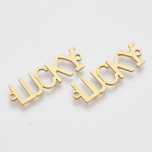 

PandaHall 201 Stainless Steel Links connectors, Laser Cut Links, Word Lucky, Golden, 29x9x1mm, Hole: 1.5mm 201 Stainless Steel Word