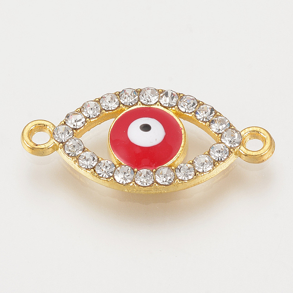 

PandaHall Alloy Rhinestone Links connectors, Cadmium Free & Lead Free, Evil Eye, Red, Golden, 22x10x2mm, Hole: 1mm Alloy+Rhinestone Eye Red