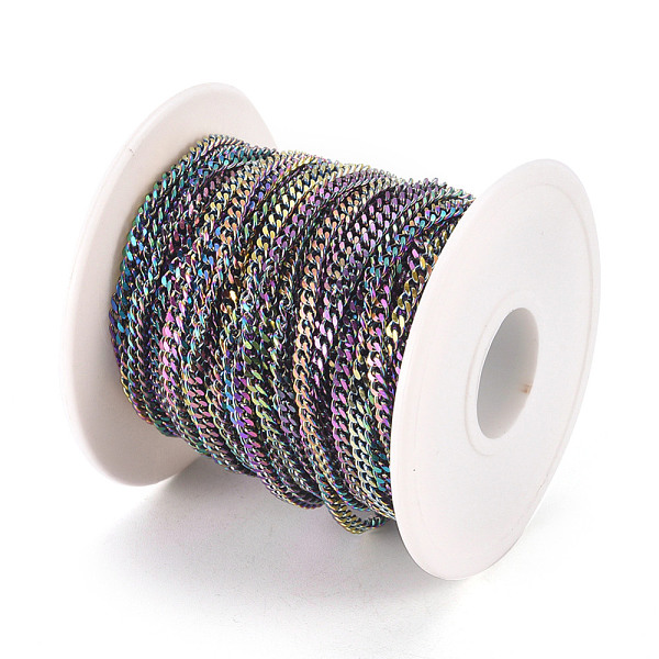 

PandaHall Ion Plating(IP) 304 Stainless Steel Twisted Chains, Curb Chains, Unwelded, with Spool, Rainbow Color, bout 32.8 Feet(10m)/roll...