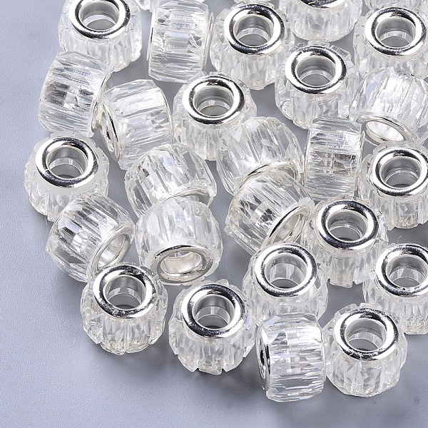 

PandaHall Transparent Resin European Beads, Large Hole Beads, with Silver Color Plated Double Brass Cores, Faceted, Column, Clear, 11.5x8mm...