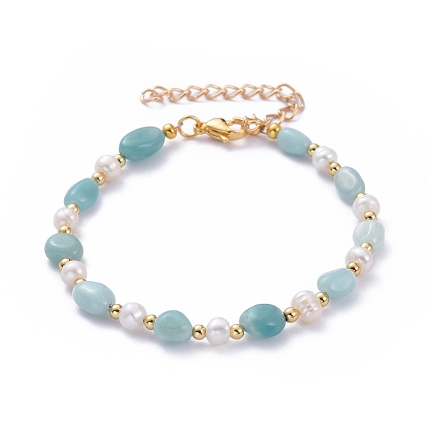 

PandaHall Natural Amazonite Beaded Bracelets, with Natural Pearl Beads, Brass Beads and 304 Stainless Steel Lobster Claw Clasps, 9-1/2 inch...