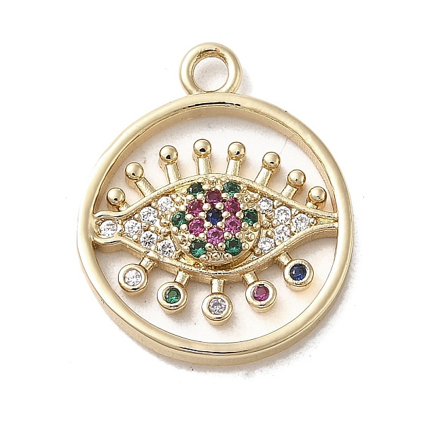 

PandaHall Brass Micro Pave Clear Cubic Zirconia Pendants, Long-Lasting Plated, Flat Round with Eye, Golden, 20.5x17x3mm, Hole: 2mm...