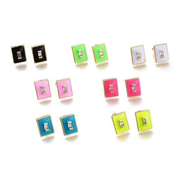 

PandaHall Brass Micro Pave Clear Cubic Zirconia Stud Earrings, with Enamel and Ear Nuts, Lead Free & Cadmium Free, Rectangle, Real 18K Gold..., Multicolor