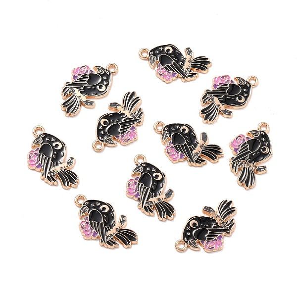 

PandaHall Alloy Enamel Pendants, Gothic Theme, Crow with Rose Flower, Black, 26x16x1.5mm, Hole: 1.8mm Alloy+Enamel Bird Black