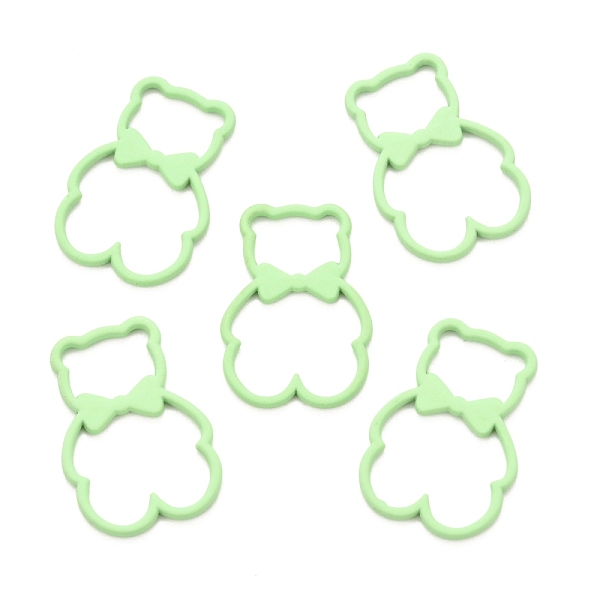 

PandaHall Spray Painted Alloy Pendents, Bear with Bowknot, Pale Green, 22x15x1.5mm, Hole: 6x9mm Alloy Bear