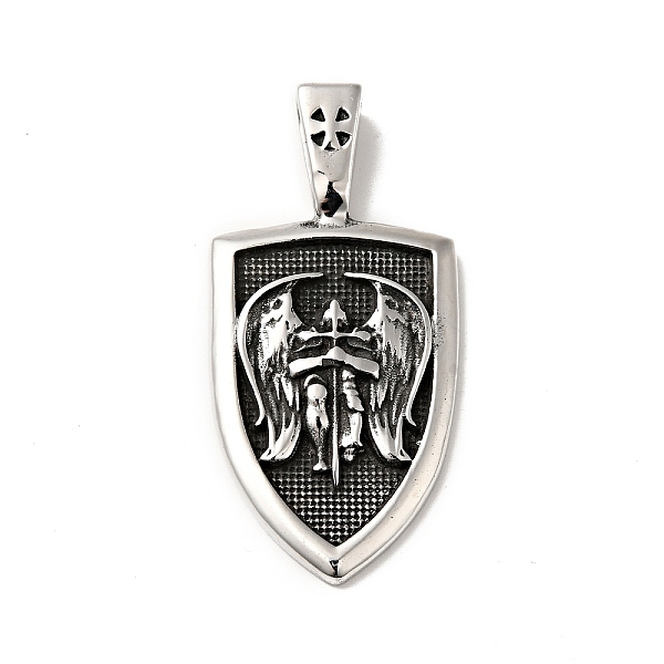 

PandaHall 304 Stainless Steel Manual Polishing Pendants, Shield with Michael Pattern Charms, Antique Silver, 49.5x23.5x6.5mm, Hole...