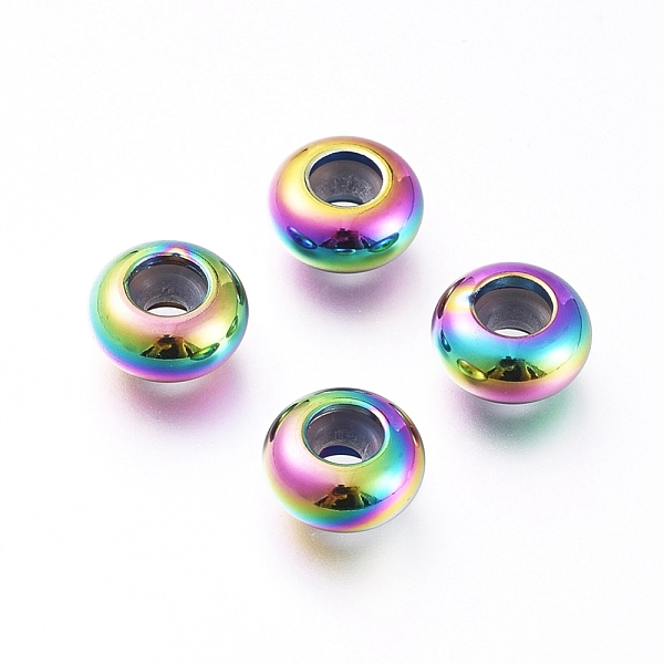 

PandaHall Vacuum Plating 202 Stainless Steel Beads, with Plastic, Slider Beads, Stopper Beads, Rondelle, Rainbow Color, 8x4mm, Hole: 2mm 304...