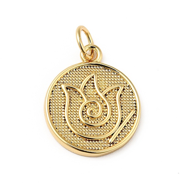 

PandaHall Rack Plating Brass Pendants, with Jump Ring, Cadmium Free & Nickel Free & Lead Free, Flat Round with Flower, Real 18K Gold Plated...