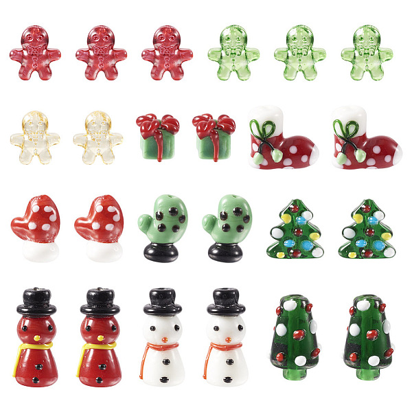 

PandaHall 46Pcs 11 Style Christmas Handmade Lampwork Beads, Snowman/Gift Box/Gloves/Tree, Mixed Color, 10~26x11~18.5x7~13mm, Hole: 1~3mm..., Multicolor