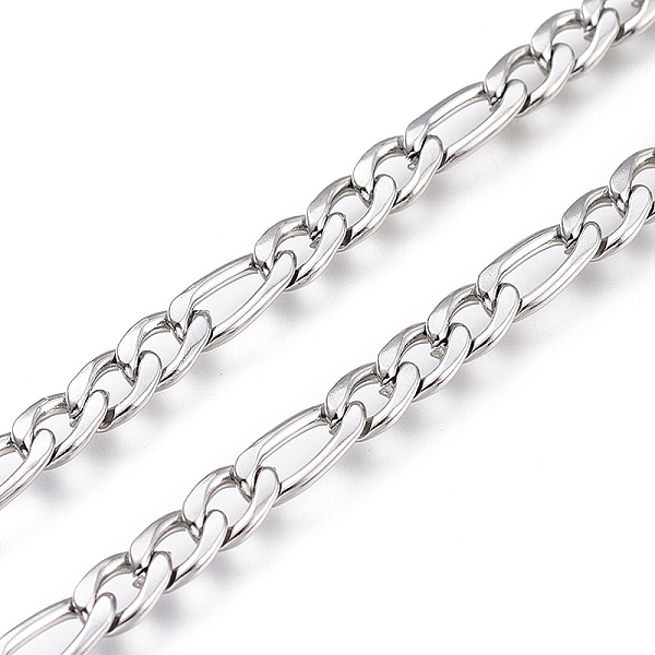 

PandaHall 304 Stainless Steel Figaro Chain, with Spool, Unwelded, Stainless Steel Color, Link: 10.5x5x1mm and 7.5x5x1mm, about 32.8 Feet...