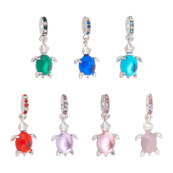 

PandaHall OLYCRAFT 7Pcs Tortoise Glass Pendants with Alloy Rhinestone 5mm Hole DIY Sea Turtle Dangle Charms Tortoise Glass Charms Large Hole..., Multicolor