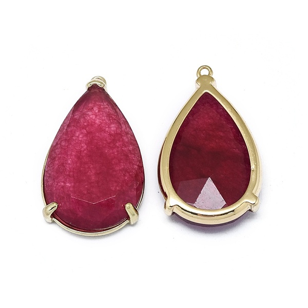 

PandaHall Natural Jade Pendants, with Brass Findings, Faceted, teardrop, Dyed, Golden, Dark Red, 31.5~32.5x18~18.5x5.5~6mm, Hole: 1.4mm Jade...