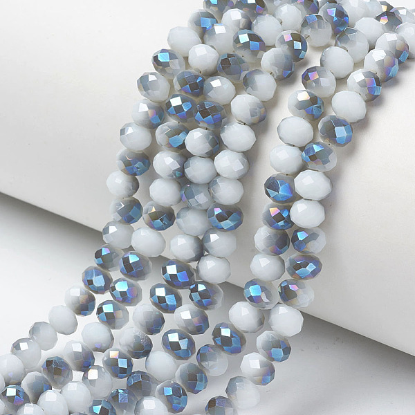 

PandaHall Electroplate Opaque Solid Color Glass Beads Strands, Half Plated, Blue Plated, Faceted, Rondelle, WhiteSmoke, 8x6mm, Hole: 1mm..., White