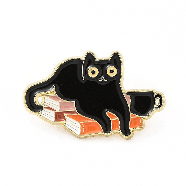 PandaHall Cat with Word Enamel Pin, Golden Alloy Brooch for Backpack Clothes, Book, 19x31x1.5mm Alloy+Enamel Book Black