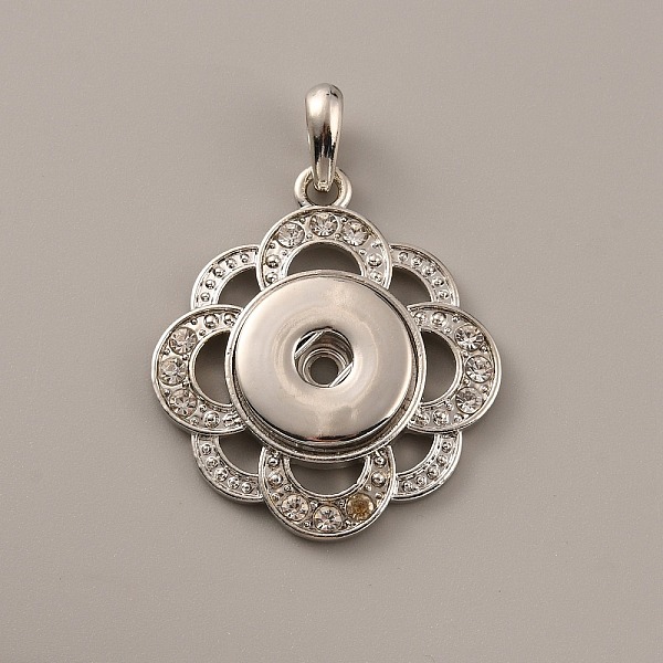 

PandaHall Alloy Rhinestone Hang Snap Base Pendants, for Interchangeable Snap Charms Jewelry Making, Flower, Platinum, 42x37x5mm, Inner...