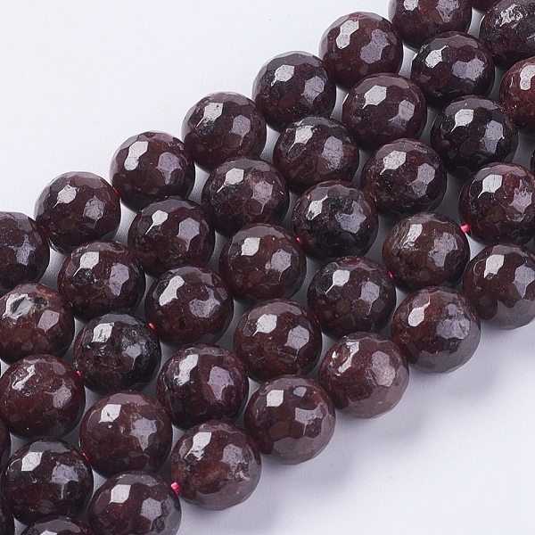 

PandaHall Natural Garnet Beads Strands, Faceted, Round, 10mm, Hole: 1mm, about 38pcs/strand, 15.75 inch Garnet Round Brown