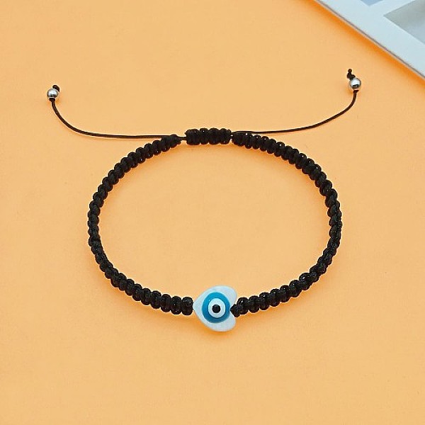 

PandaHall Heart Evil Eye Shell Bead Braided Bead Bracelets, Adjustable Polyester Cord Bracelets for Women, Black, Heart: 3/8 inch(1cm)...