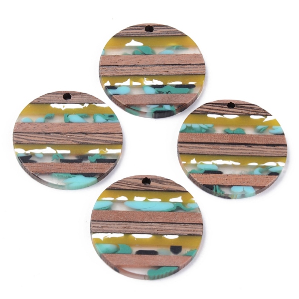 

PandaHall Resin & Walnut Wood Pendants, Flat Round, Colorful, 30x2~3mm, Hole: 2mm Resin+Wood Flat Round