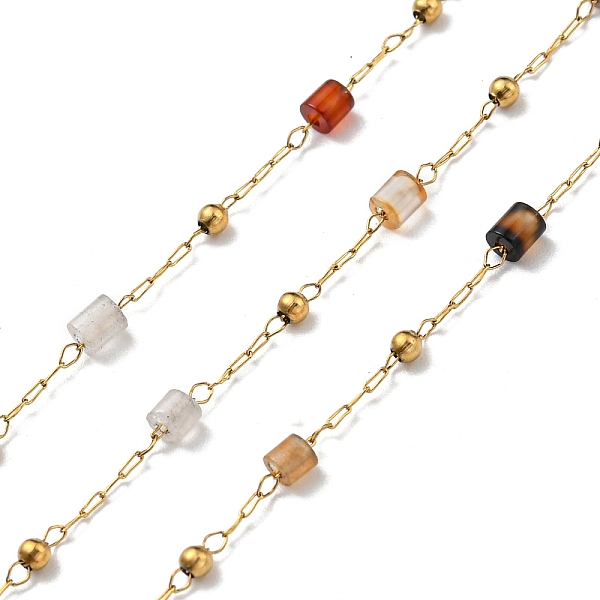 

PandaHall 304 Stainless Steel Handmade Chains, Natural Gemstone and Steel Beads Chains, Soldered, with Spool, Real 18K Gold Plated...