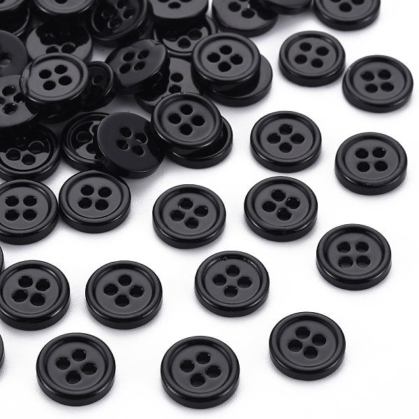 PandaHall 4-Hole Shell Buttons, Flat Round, Black, 11.5x2mm, Hole: 1.8mm Shell Flat Round Black