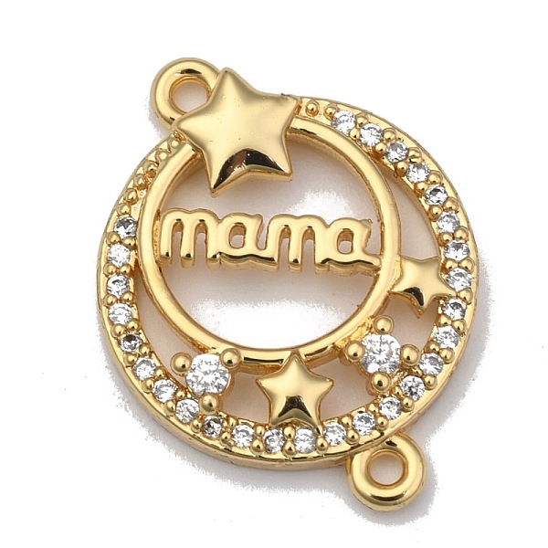 

PandaHall Brass Micro Pave Clear Cubic Zirconia Links, Long-Lasting Plated, for Mother's Day, Flat Round with Star & Word MaMa, Real 18K...