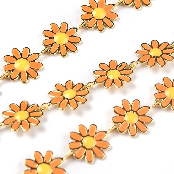

PandaHall Golden Brass Enamel Link Chain, Long-Lasting Plated, with Spool, Unwelded, Daisy, Orange, 13.5x10x1.5mm, 32.8 Feet(10m)/roll...