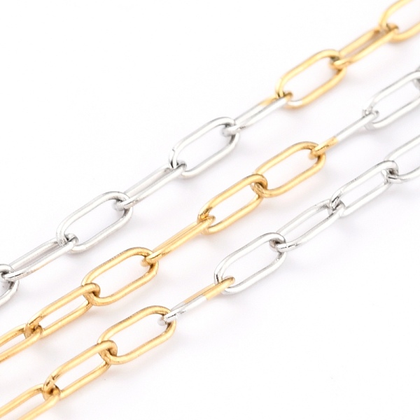 

PandaHall Two Tone 304 Stainless Steel Paperclip Chains, Drawn Elongated Cable Chains, Soldered, with Spool, Golden & Stainless Steel Color...
