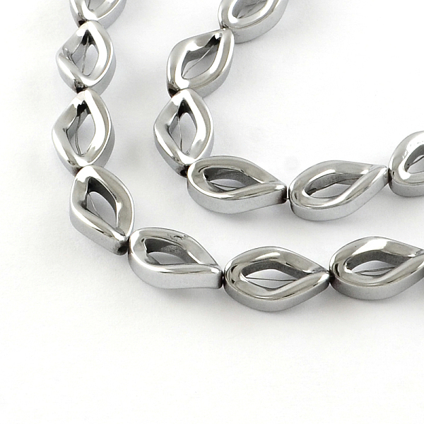 

PandaHall Electroplate Non-magnetic Synthetic Hematite Bead Strands, Twist Teardrop, Platinum Plated, 13x8x5mm, Hole: 1mm, about...