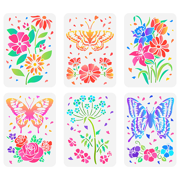 

PandaHall FINGERINSPIRE 6 Pcs Butterflies Stencil 11.7x8.3 inch Flowers Stencil Kits Plastic Rose Daisy Lily Dandelion Tulip Pattern...