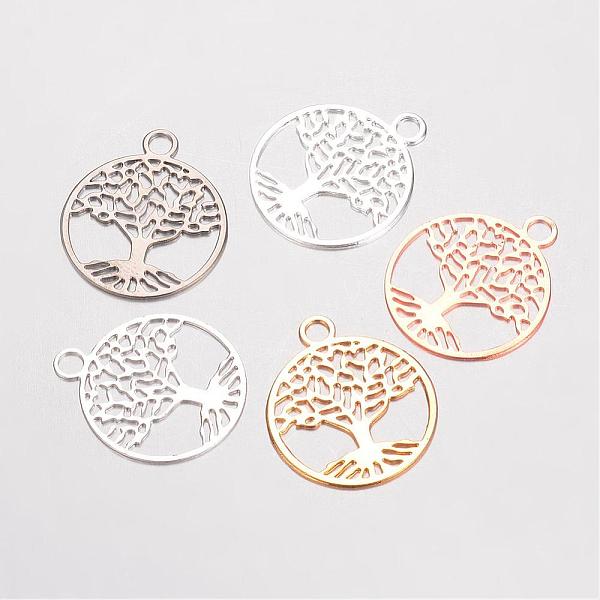 

PandaHall Brass Filigree Pendants, Flat Round with Tree of Life, Mixed Color, 23.5x20x0.5mm, Hole: 3mm Brass Flat Round Multicolor