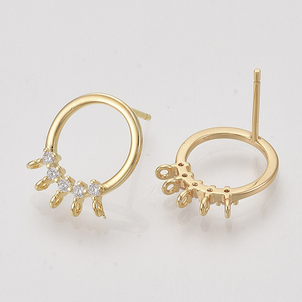 

PandaHall Brass Cubic Zirconia Stud Earring Findings, with Loop, Ring, Clear, Nickel Free, Real 18K Gold Plated, 12x15mm, Hole: 1mm, Pin...