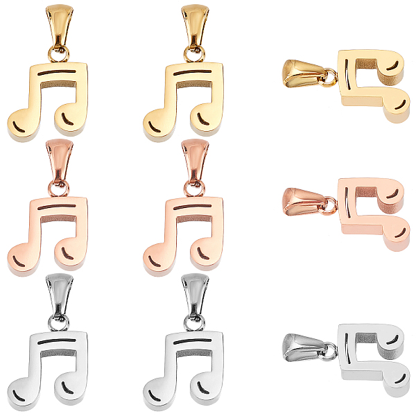 PandaHall DICOSMETIC 9Pcs 3 Colors Stainless Steel Pendants Golden and Rose Gold Color Musical Note Charms Pendants for Bracelet Necklace...
