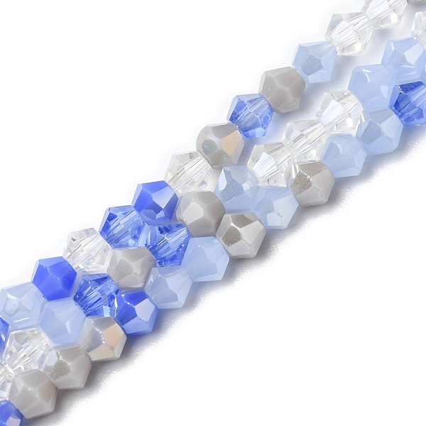 

PandaHall Electroplate Glass Beads Strands, Opaque & Transparent & AB Color Plated, Faceted, Bicone, Cornflower Blue, 4x4.5mm, Hole: 0.9mm...
