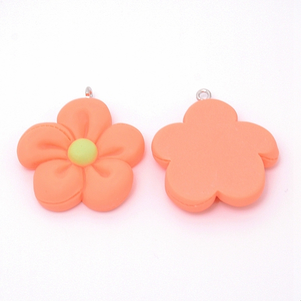 

PandaHall Resin Pendants, with Platinum Iron Finding, Flower, Coral, 35x30x6mm, Hole: 2mm Iron+Resin Flower Red