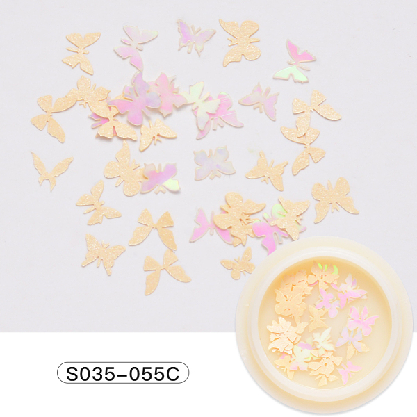 

PandaHall Paper Cabochons, Fashion Nail Art Decorations, Butterfly, PapayaWhip, 3~5x5~7x0.1mm, 50pcs/box Paper Butterfly Orange