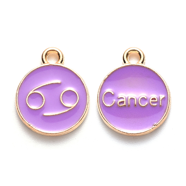

PandaHall Alloy Enamel Pendants, Cadmium Free & Lead Free, Flat Round with Constellation, Light Gold, Medium Purple, Cancer, 22x18x2mm, Hole...