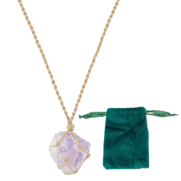 

PandaHall arricraft 1 Pc Natural Amethyst Necklace, Natural Gemstone Necklace Braided Irregular Raw Stone Pendant Necklace Wrapped Rock...