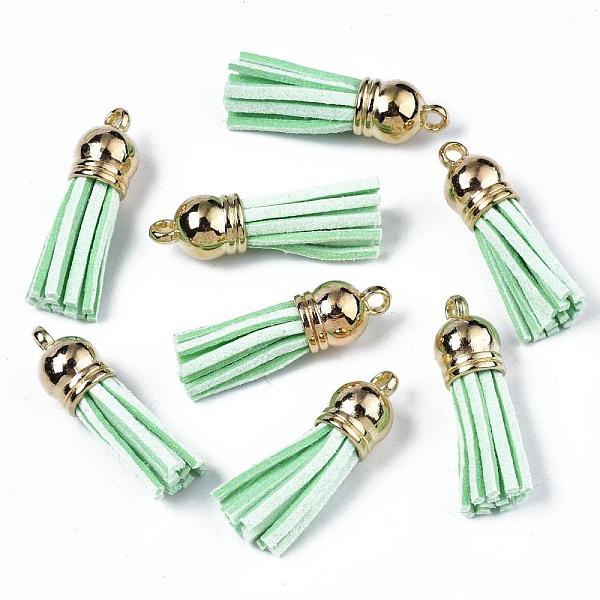 

PandaHall Faux Suede Tassel Pendant Decorations, with CCB Plastic Cord Ends, Light Green, 35~37x10mm, Hole: 2.5~3mm Faux Suede Green