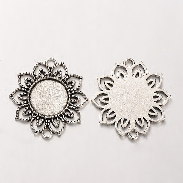 

PandaHall Tibetan Style Alloy Flower Cabochon Connector Bezel Settings, Cadmium Free & Lead Free, Antique Silver, Flat Round Tray: 18mm...