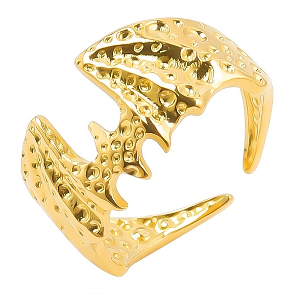 

PandaHall Simple Stainless Steel Bat Open Cuff Ring for Unisex, Golden Other Bat