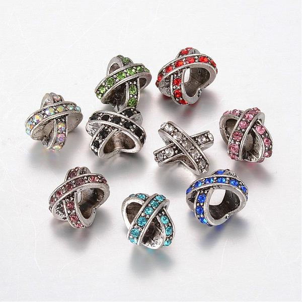 

PandaHall Tibetan Style Alloy Rhinestone Large Hole Beads, Mixed Color, 12x9x9mm, Hole: 6mm Alloy+Rhinestone Others Multicolor