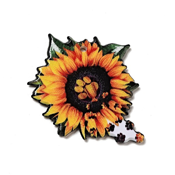 

PandaHall Halloween Printed Acrylic Pendants, Sunflower Pattern, 46.5x35x2.5mm, Hole: 1.6mm Acrylic Flower