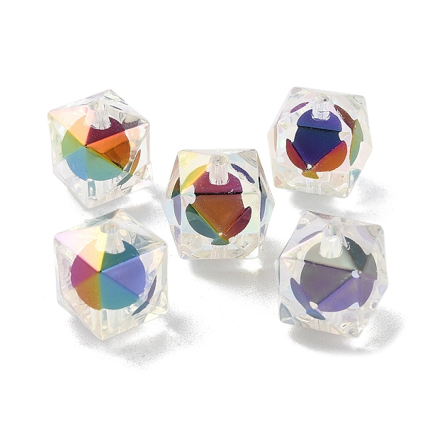 

PandaHall UV Plating Rainbow Iridescent Acrylic Beads, Bead in Bead, Faceted, Cube, 15.5x16x16mm, Hole: 2mm Acrylic Cube