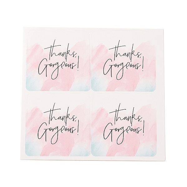 

PandaHall Square Stickers, Adhesive Label Stickers, Thank You Theme, with Word, Light Coral, 8.7x8.9x0.01cm, 25 sheets/bag Paper Word