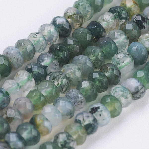 

PandaHall Natural Moss Agate Beads Strands, Faceted, Rondelle, 4~4.5x2~2.5mm, Hole: 1mm, about 150pcs/strand, 15.1 inch~15.3 inch...