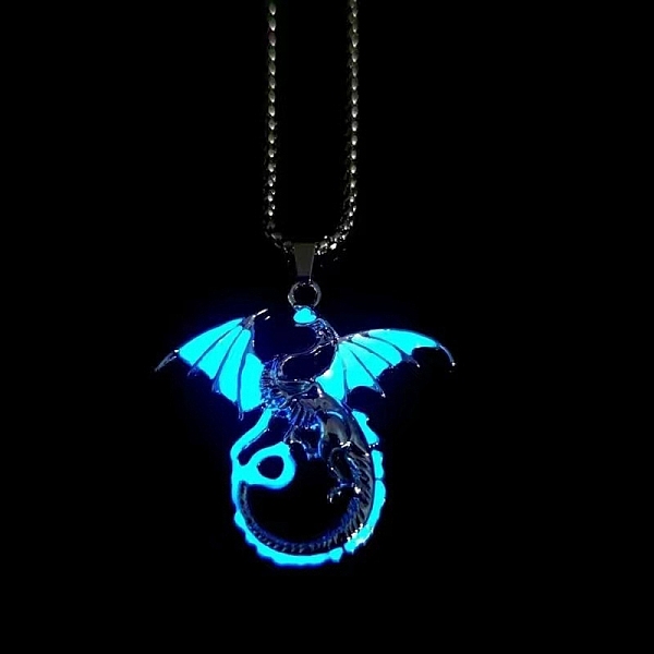 

PandaHall Stainless Steel Box Chain Necklaces, Luminous Dragon Flame Pandant Necklace, Deep Sky Blue, 23.62 inch(60cm) Stainless Steel...