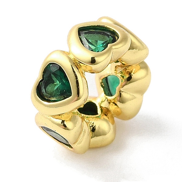 

PandaHall Rack Plating Brass Micro Pave Cubic Zirconia European Beads, Long-Lasting Plated, Lead Free & Cadmium Free, Round Ring with Heart..., Green