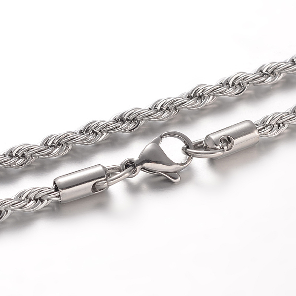 

PandaHall 304 Stainless Steel Rope Chain Necklaces, with Lobster Claw Clasps, Stainless Steel Color, 23.6 inch(60cm) 304 Stainless Steel