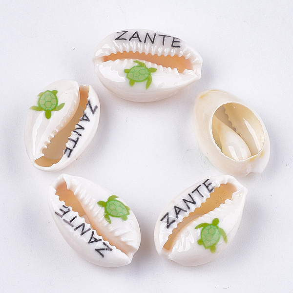 

PandaHall Printed Cowrie Shell Beads, No Hole/Undrilled, Sea Turtle & ZANTE Pattern, Yellow Green, 18~21x11~14x6~8mm Cowrie Shell Others...