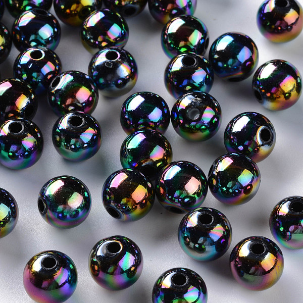 

PandaHall Opaque Acrylic Beads, AB Color Plated, Round, Black, 10x9mm, Hole: 2mm, about 940pcs/500g Acrylic Round Black